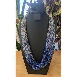 Seed Beads Ombre Women's Necklace Shades of Blue Multiple strands 25" Length